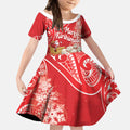 New Zealand Christmas In July Personalised Kid Short Sleeve Dress Funny Santa Sheep Meri Kirihimete Red