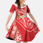 New Zealand Christmas In July Personalised Kid Short Sleeve Dress Funny Santa Sheep Meri Kirihimete Red