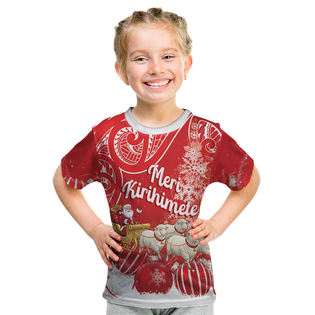 New Zealand Christmas In July Personalised Kid T Shirt Funny Santa Sheep Meri Kirihimete Red