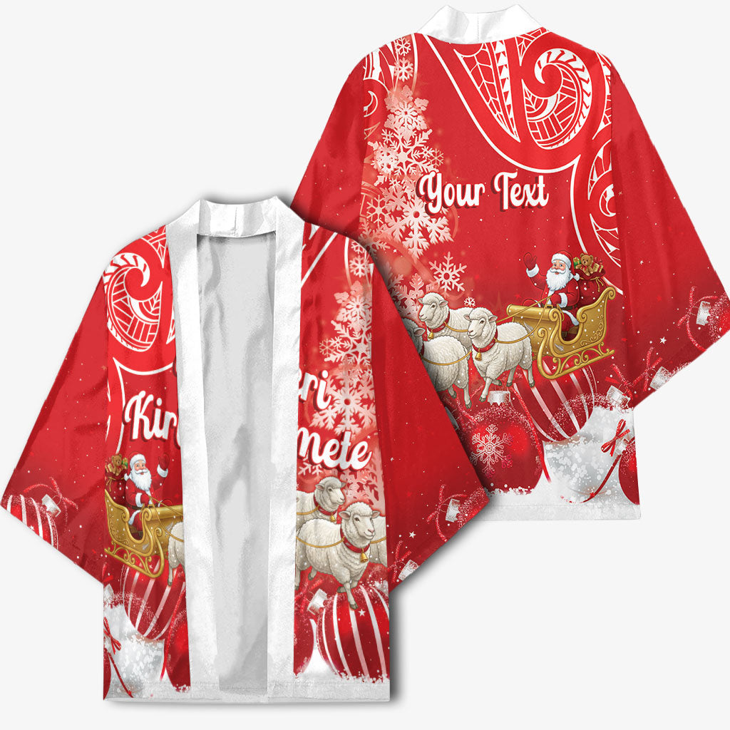 New Zealand Christmas In July Personalised Kimono Funny Santa Sheep Meri Kirihimete Red