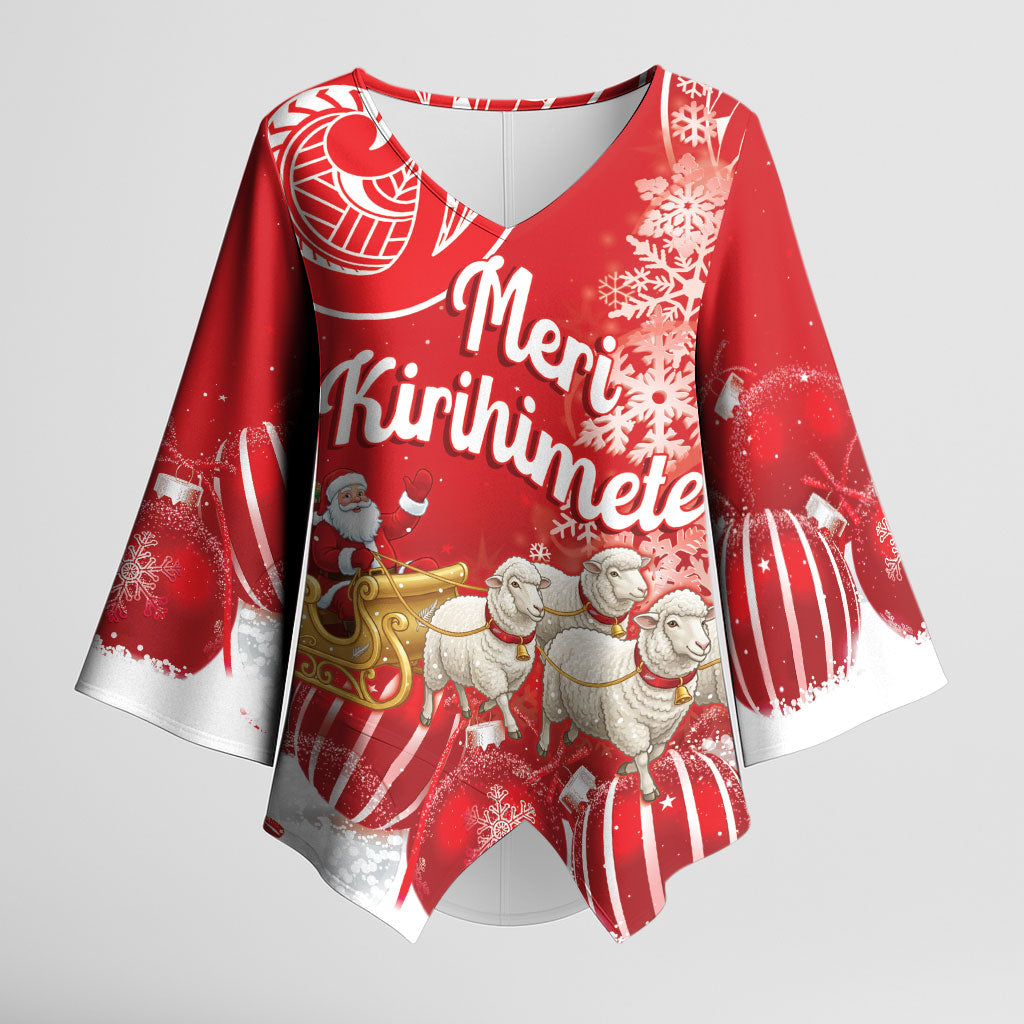 New Zealand Christmas In July Personalised Kimono Sleeve Blouse Funny Santa Sheep Meri Kirihimete Red