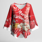 New Zealand Christmas In July Personalised Kimono Sleeve Blouse Funny Santa Sheep Meri Kirihimete Red