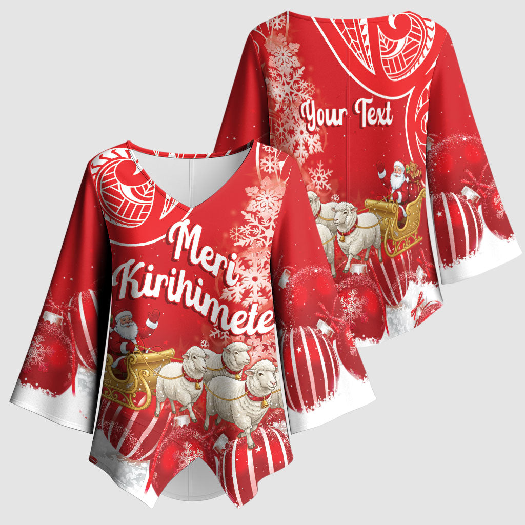 New Zealand Christmas In July Personalised Kimono Sleeve Blouse Funny Santa Sheep Meri Kirihimete Red