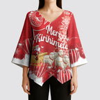 New Zealand Christmas In July Personalised Kimono Sleeve Blouse Funny Santa Sheep Meri Kirihimete Red