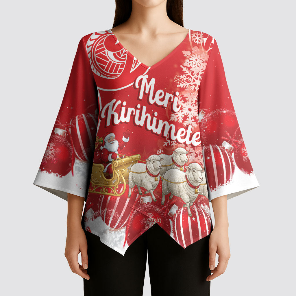 New Zealand Christmas In July Personalised Kimono Sleeve Blouse Funny Santa Sheep Meri Kirihimete Red