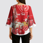 New Zealand Christmas In July Personalised Kimono Sleeve Blouse Funny Santa Sheep Meri Kirihimete Red