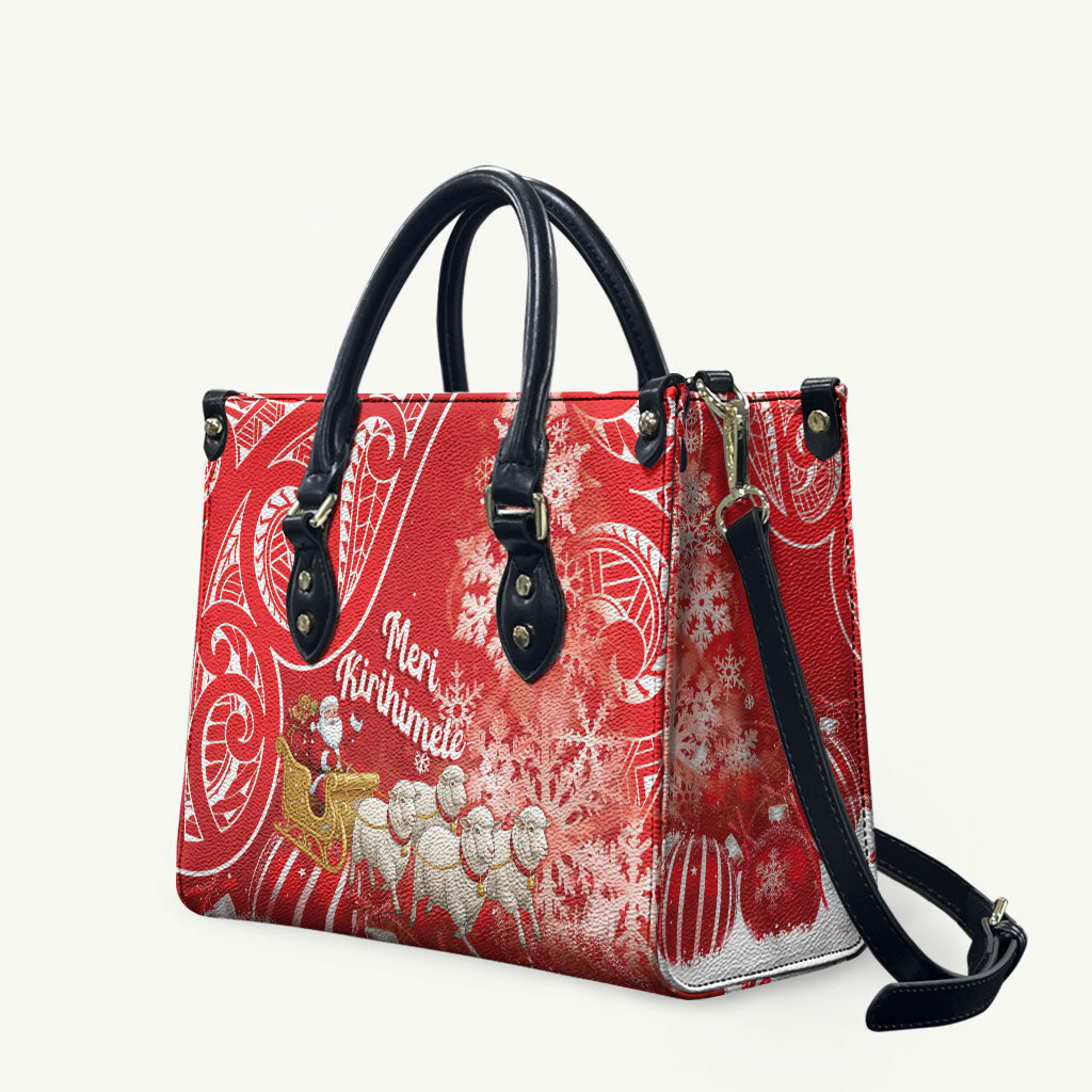 New Zealand Christmas In July Leather Bag Funny Santa Sheep Meri Kirihimete Red