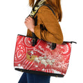 New Zealand Christmas In July Leather Tote Bag Funny Santa Sheep Meri Kirihimete Red