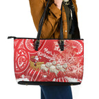 New Zealand Christmas In July Leather Tote Bag Funny Santa Sheep Meri Kirihimete Red