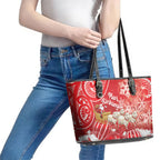 New Zealand Christmas In July Leather Tote Bag Funny Santa Sheep Meri Kirihimete Red