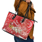 New Zealand Christmas In July Leather Tote Bag Funny Santa Sheep Meri Kirihimete Red