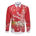 New Zealand Christmas In July Personalised Long Sleeve Button Shirt Funny Santa Sheep Meri Kirihimete Red