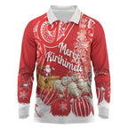New Zealand Christmas In July Personalised Long Sleeve Polo Shirt Funny Santa Sheep Meri Kirihimete Red