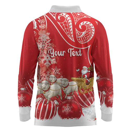 New Zealand Christmas In July Personalised Long Sleeve Polo Shirt Funny Santa Sheep Meri Kirihimete Red