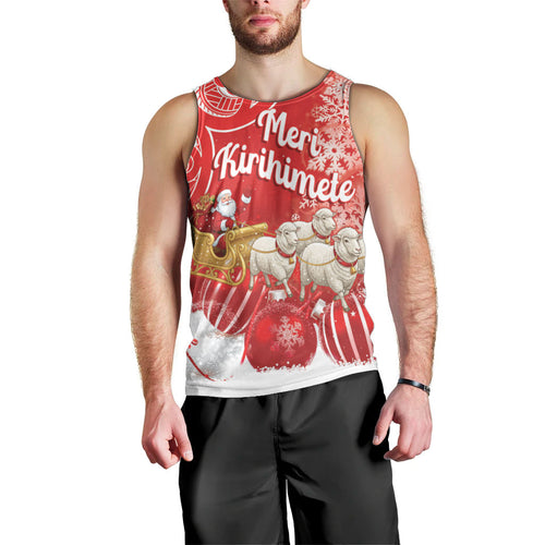 New Zealand Christmas In July Personalised Men Tank Top Funny Santa Sheep Meri Kirihimete Red