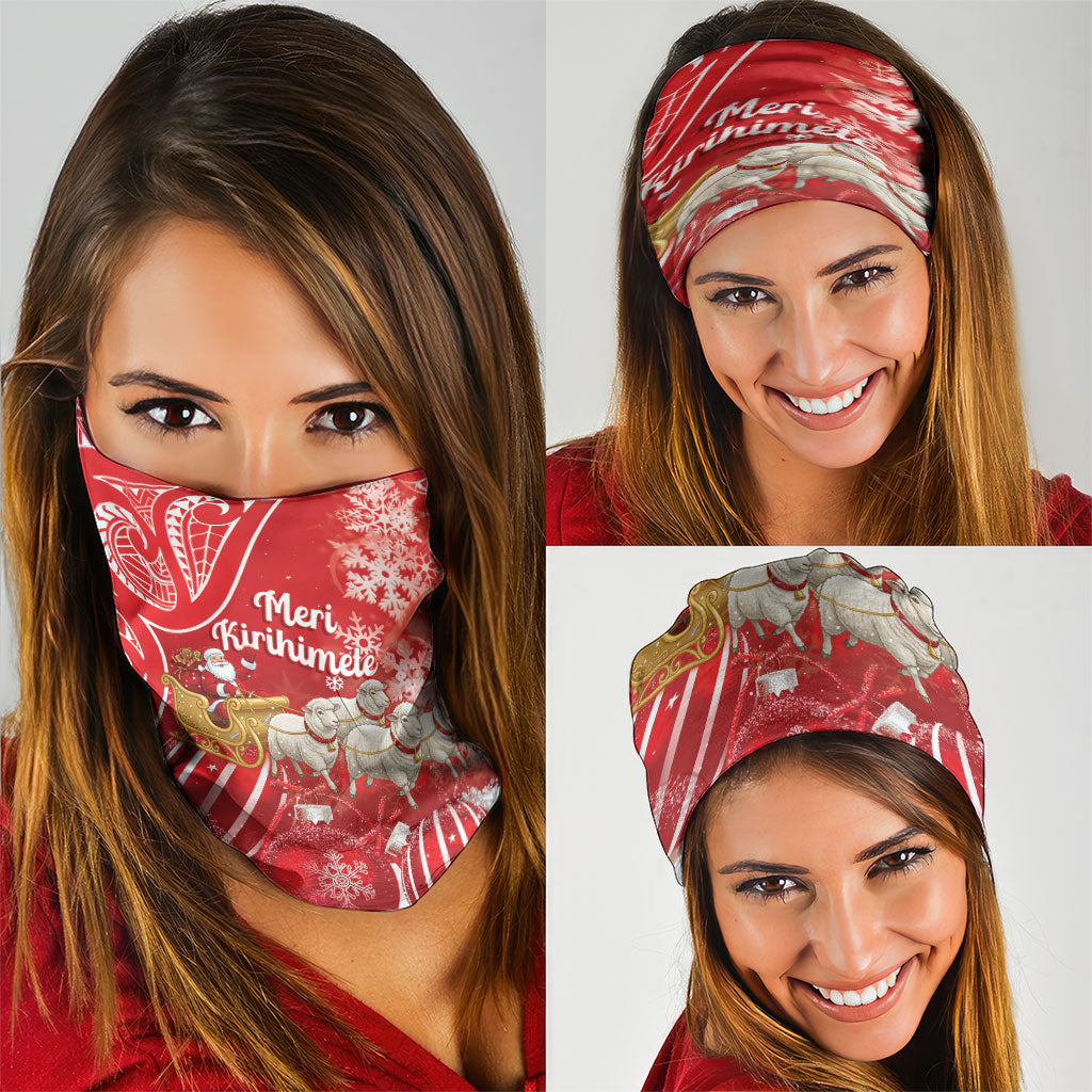New Zealand Christmas In July Neck Gaiter Funny Santa Sheep Meri Kirihimete Red