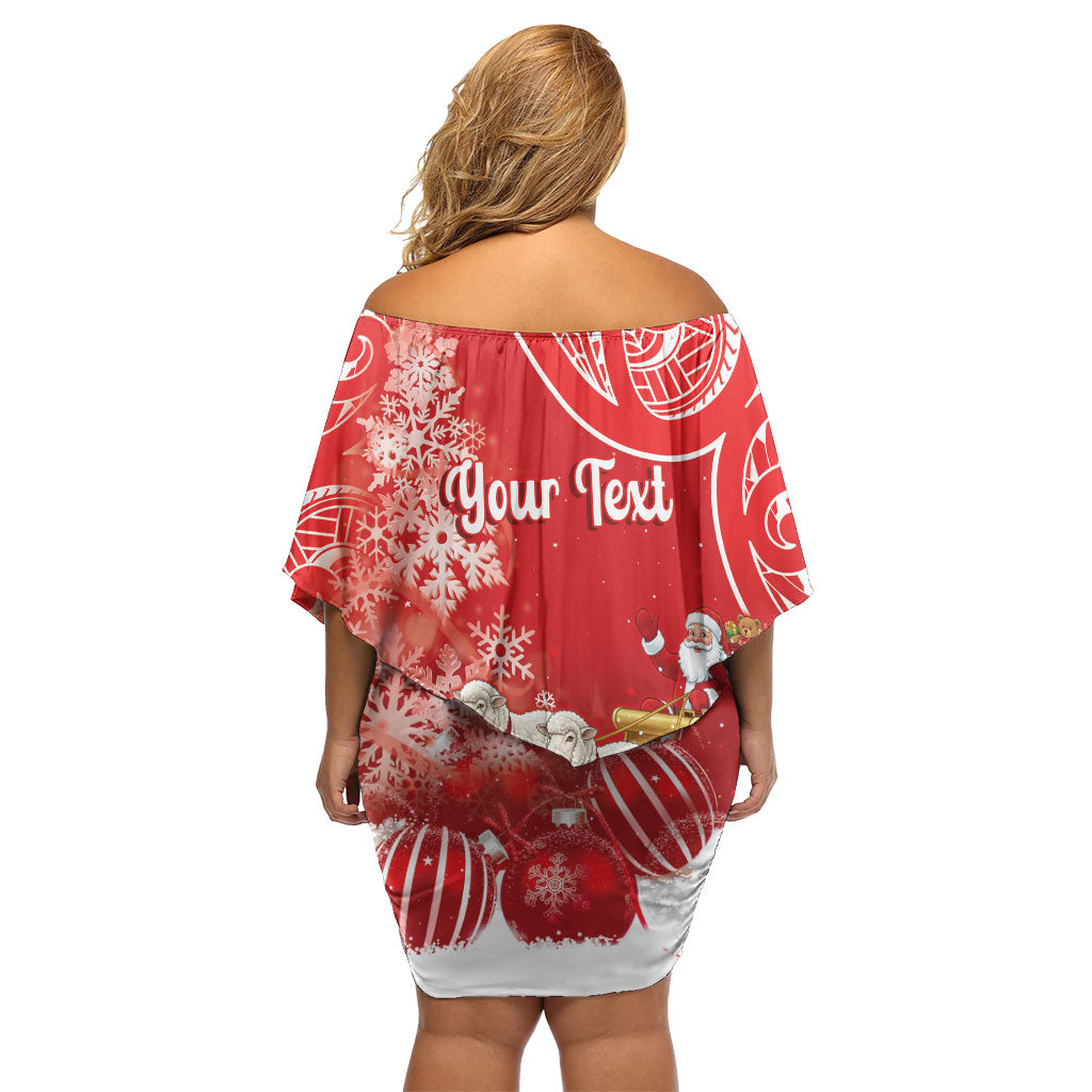New Zealand Christmas In July Personalised Off Shoulder Short Dress Funny Santa Sheep Meri Kirihimete Red