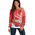 New Zealand Christmas In July Personalised Off Shoulder Sweater Funny Santa Sheep Meri Kirihimete Red