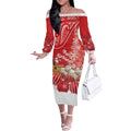 New Zealand Christmas In July Personalised Off The Shoulder Long Sleeve Dress Funny Santa Sheep Meri Kirihimete Red