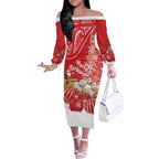 New Zealand Christmas In July Personalised Off The Shoulder Long Sleeve Dress Funny Santa Sheep Meri Kirihimete Red