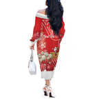 New Zealand Christmas In July Personalised Off The Shoulder Long Sleeve Dress Funny Santa Sheep Meri Kirihimete Red