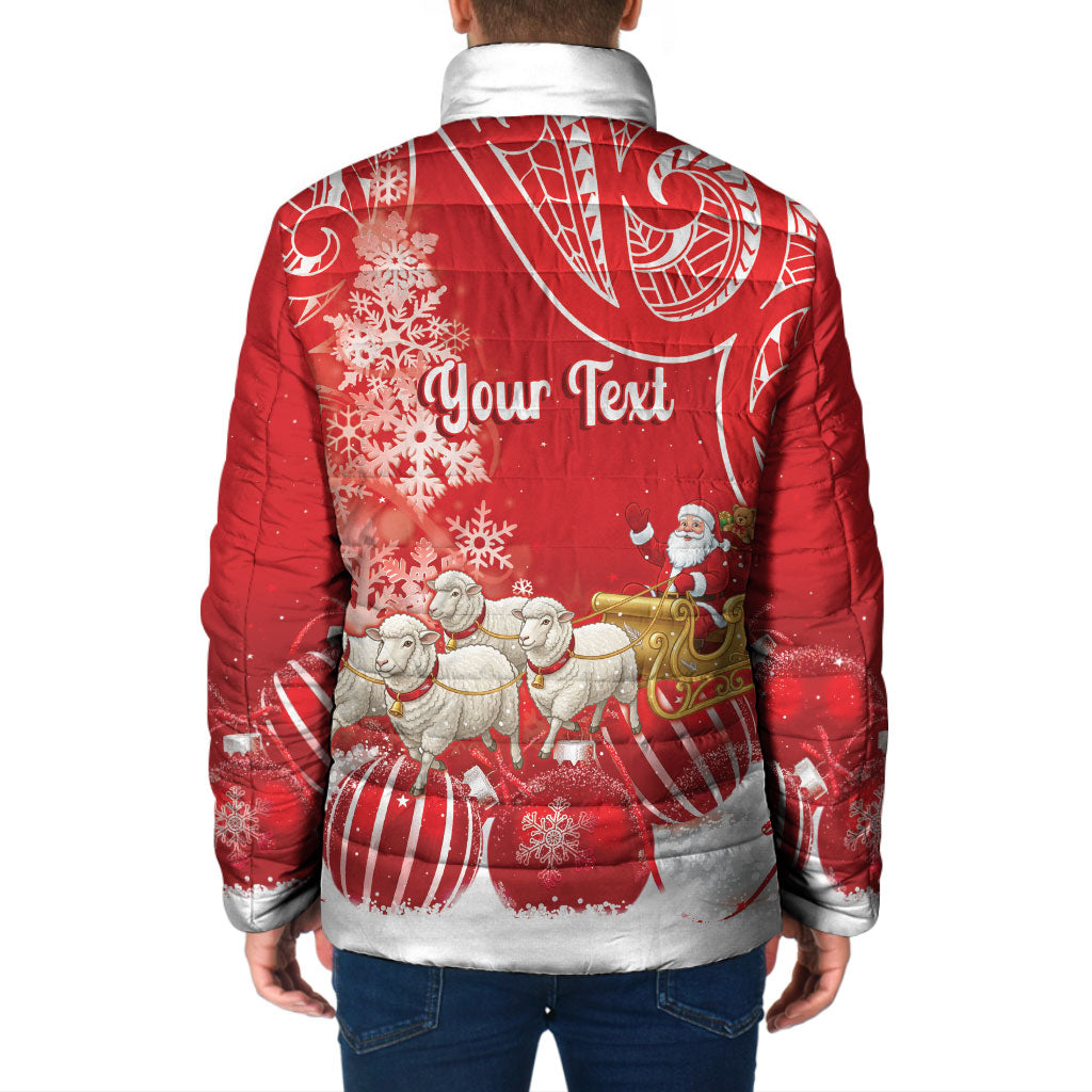 New Zealand Christmas In July Personalised Padded Jacket Funny Santa Sheep Meri Kirihimete Red