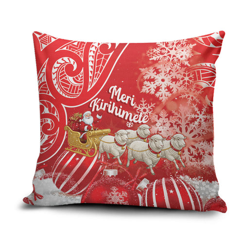New Zealand Christmas In July Pillow Cover Funny Santa Sheep Meri Kirihimete Red