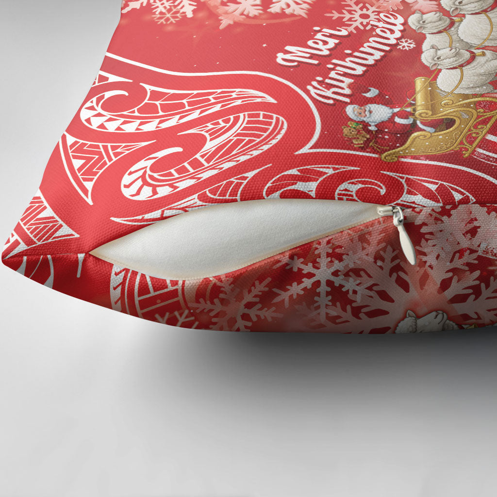 New Zealand Christmas In July Pillow Cover Funny Santa Sheep Meri Kirihimete Red