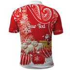 New Zealand Christmas In July Personalised Polo Shirt Funny Santa Sheep Meri Kirihimete Red