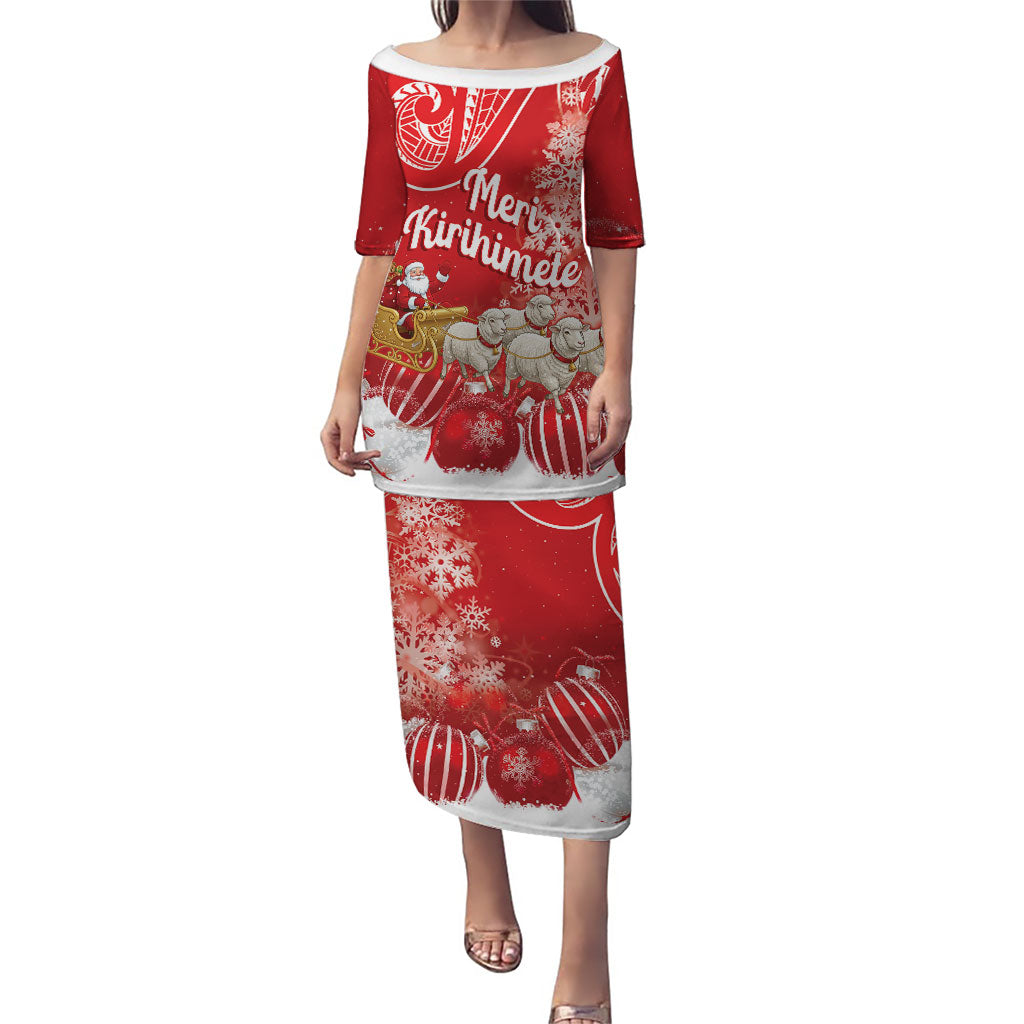 New Zealand Christmas In July Personalised Puletasi Funny Santa Sheep Meri Kirihimete Red