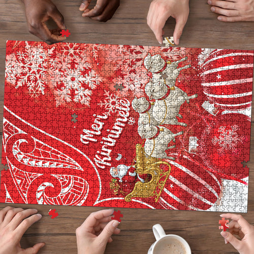 New Zealand Christmas In July Puzzle Funny Santa Sheep Meri Kirihimete Red