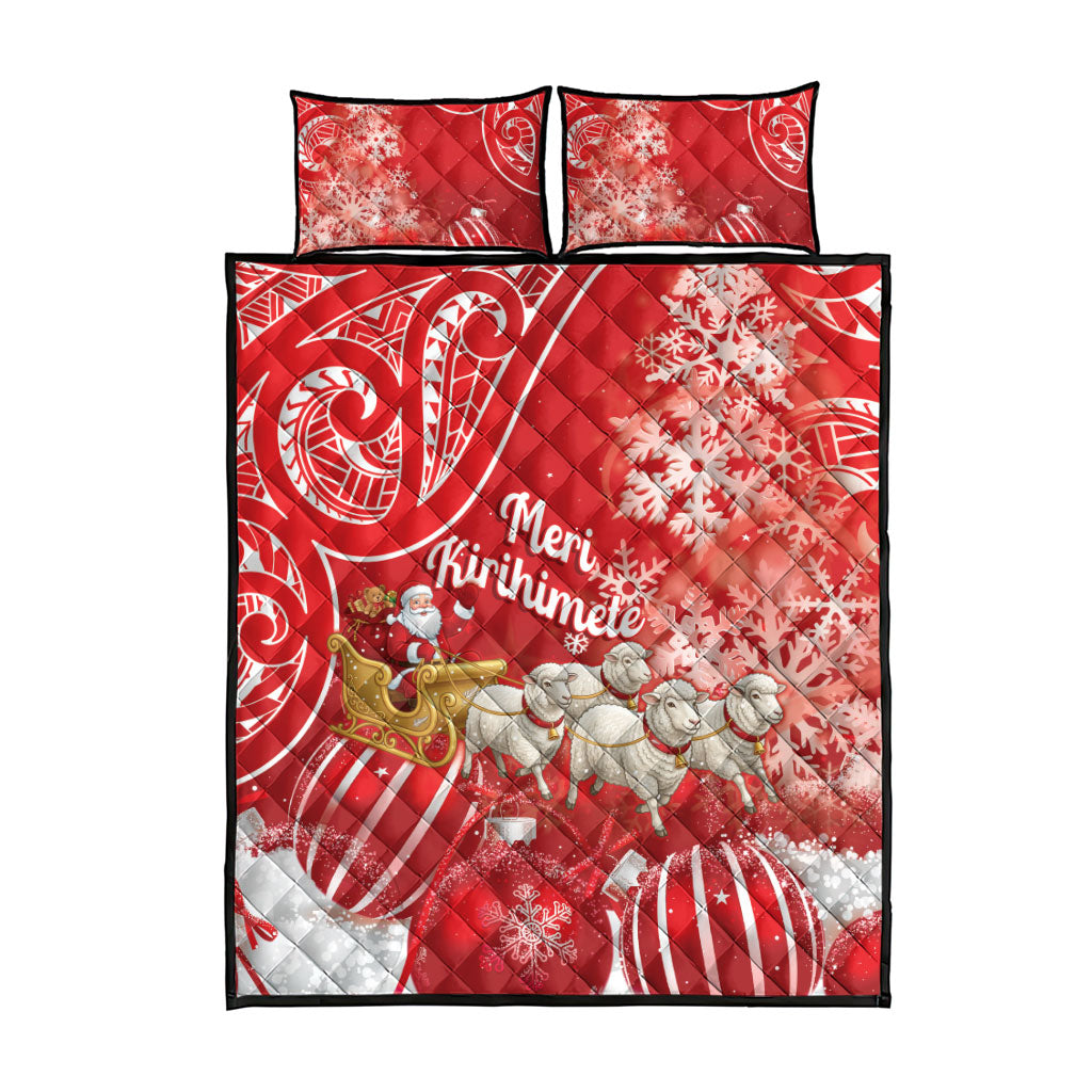New Zealand Christmas In July Quilt Bed Set Funny Santa Sheep Meri Kirihimete Red