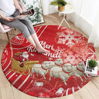 New Zealand Christmas In July Round Carpet Funny Santa Sheep Meri Kirihimete Red