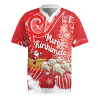 New Zealand Christmas In July Personalised Rugby Jersey Funny Santa Sheep Meri Kirihimete Red