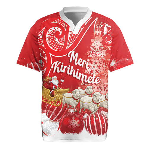 New Zealand Christmas In July Personalised Rugby Jersey Funny Santa Sheep Meri Kirihimete Red