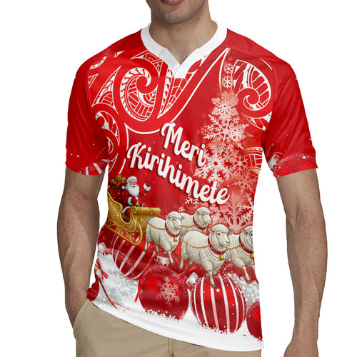 New Zealand Christmas In July Personalised Rugby Jersey Funny Santa Sheep Meri Kirihimete Red