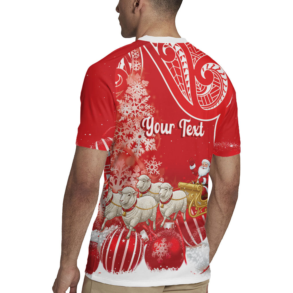 New Zealand Christmas In July Personalised Rugby Jersey Funny Santa Sheep Meri Kirihimete Red
