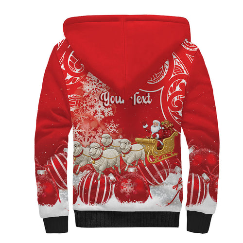 New Zealand Christmas In July Personalised Sherpa Hoodie Funny Santa Sheep Meri Kirihimete Red