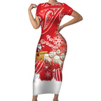New Zealand Christmas In July Personalised Short Sleeve Bodycon Dress Funny Santa Sheep Meri Kirihimete Red