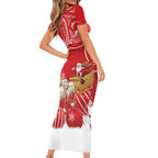 New Zealand Christmas In July Personalised Short Sleeve Bodycon Dress Funny Santa Sheep Meri Kirihimete Red