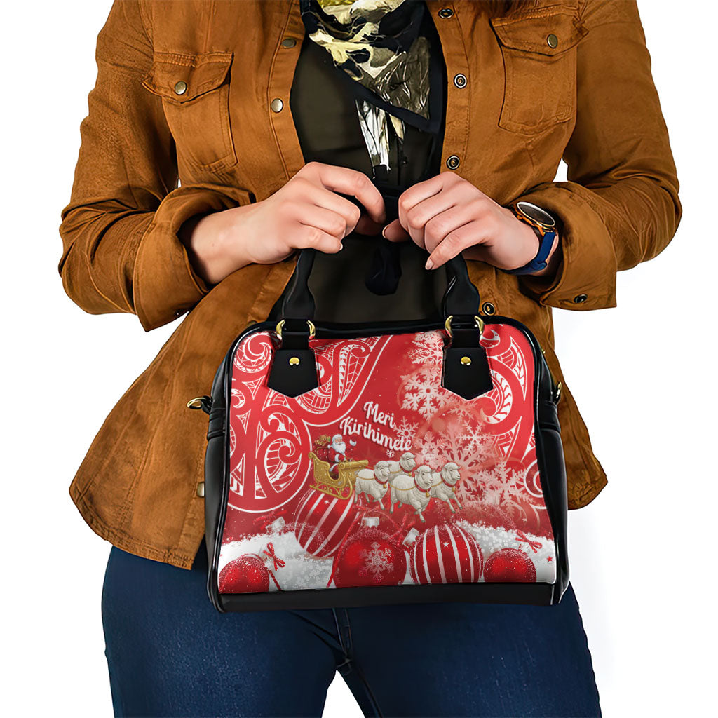 New Zealand Christmas In July Shoulder Handbag Funny Santa Sheep Meri Kirihimete Red
