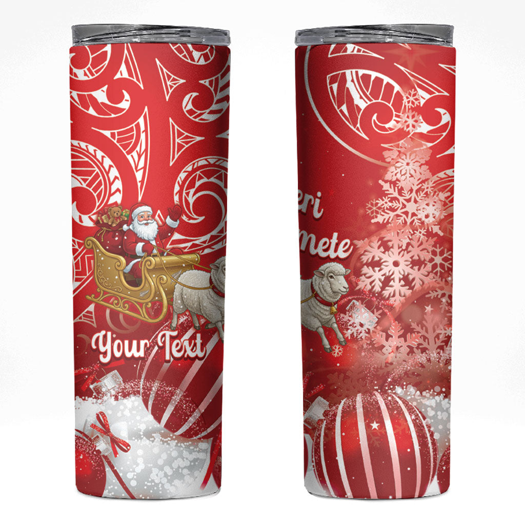 New Zealand Christmas In July Personalised Skinny Tumbler Funny Santa Sheep Meri Kirihimete Red