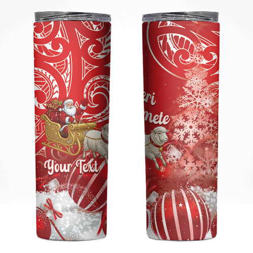 New Zealand Christmas In July Personalised Skinny Tumbler Funny Santa Sheep Meri Kirihimete Red