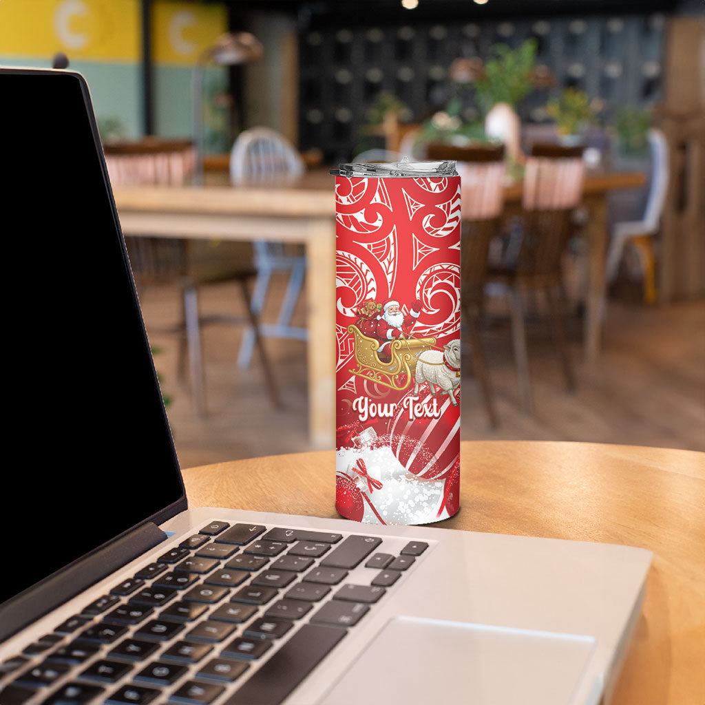 New Zealand Christmas In July Personalised Skinny Tumbler Funny Santa Sheep Meri Kirihimete Red