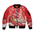 New Zealand Christmas In July Personalised Sleeve Zip Bomber Jacket Funny Santa Sheep Meri Kirihimete Red