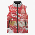 New Zealand Christmas In July Personalised Sleeveless Puffer Jacket Funny Santa Sheep Meri Kirihimete Red