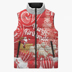 New Zealand Christmas In July Personalised Sleeveless Puffer Jacket Funny Santa Sheep Meri Kirihimete Red