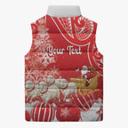 New Zealand Christmas In July Personalised Sleeveless Puffer Jacket Funny Santa Sheep Meri Kirihimete Red