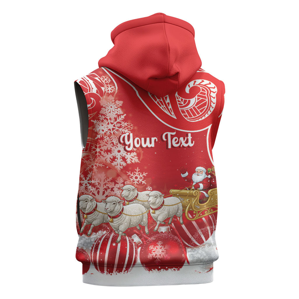 New Zealand Christmas In July Personalised Sleeveless Zip Hoodie Funny Santa Sheep Meri Kirihimete Red