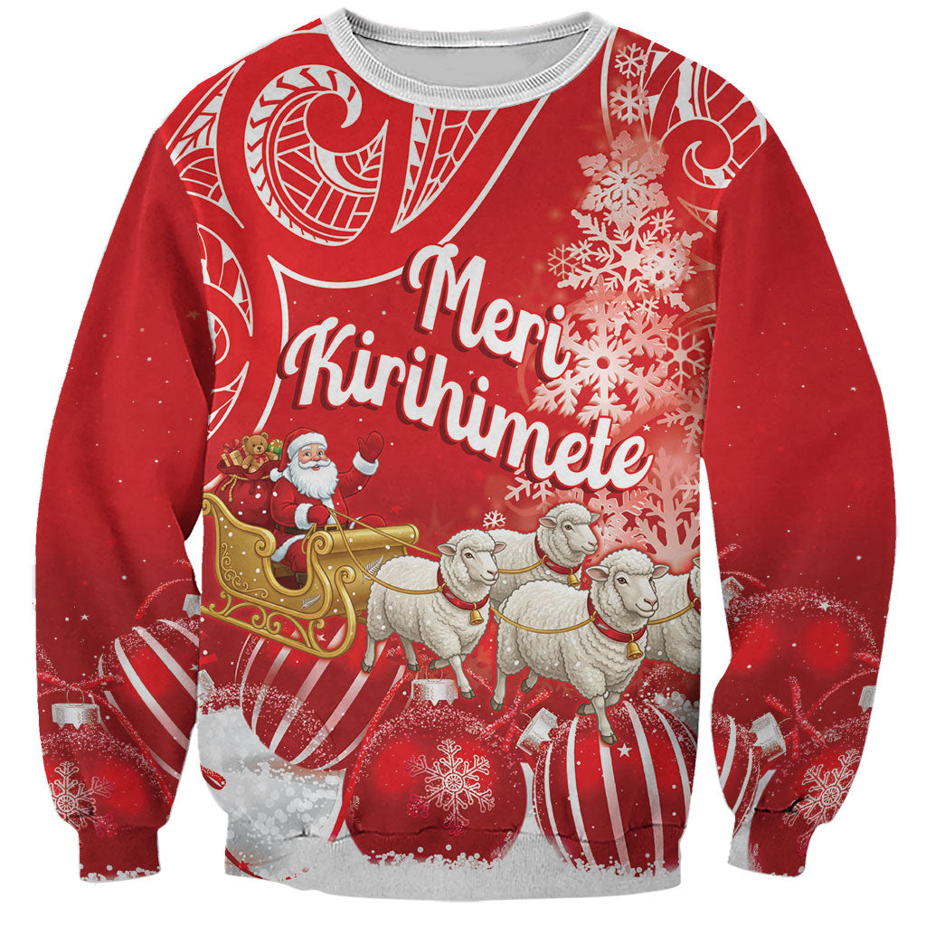 New Zealand Christmas In July Personalised Sweatshirt Funny Santa Sheep Meri Kirihimete Red
